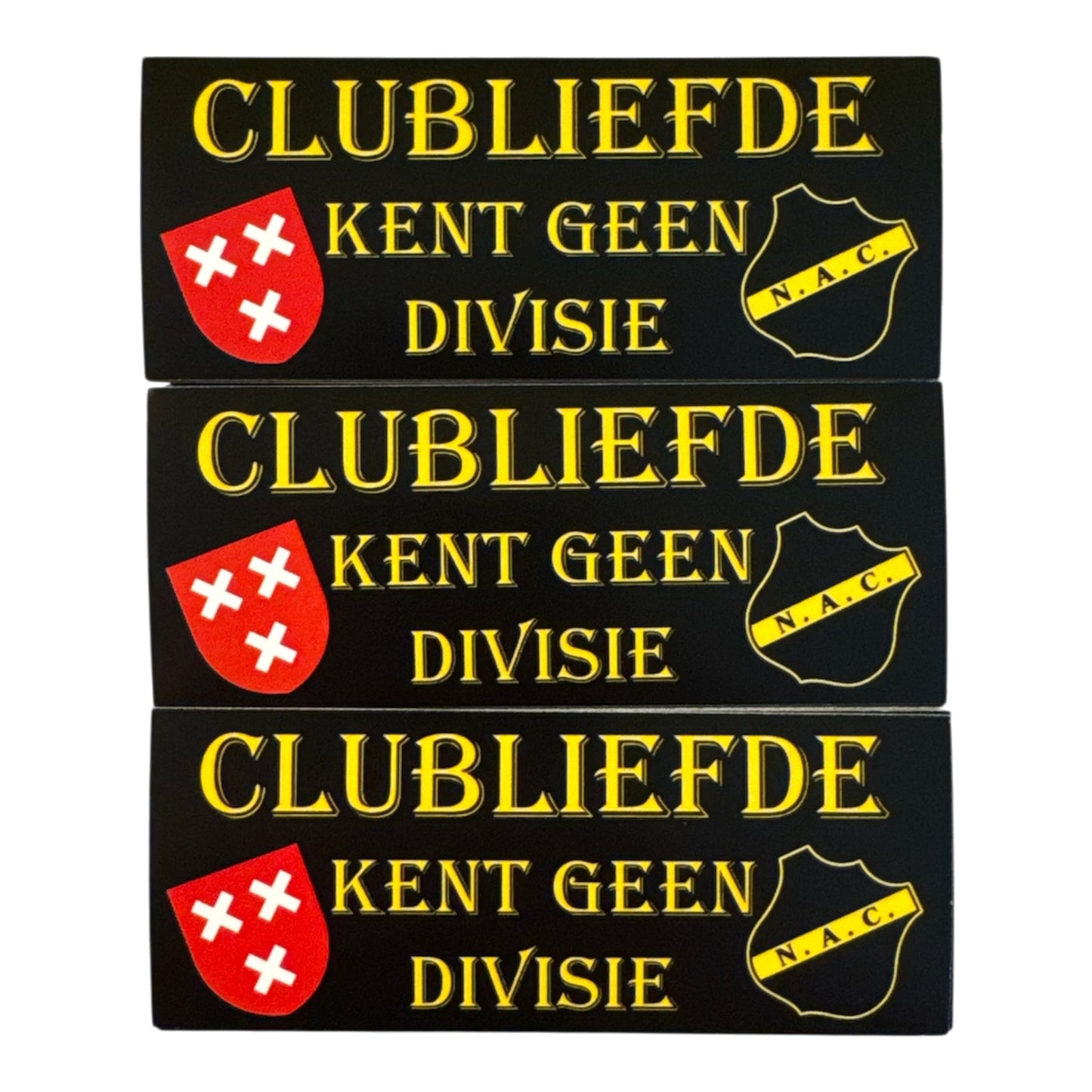 NAC sticker Clubliefde Kent Geen Divisie met wapen van Breda en NAC logo
