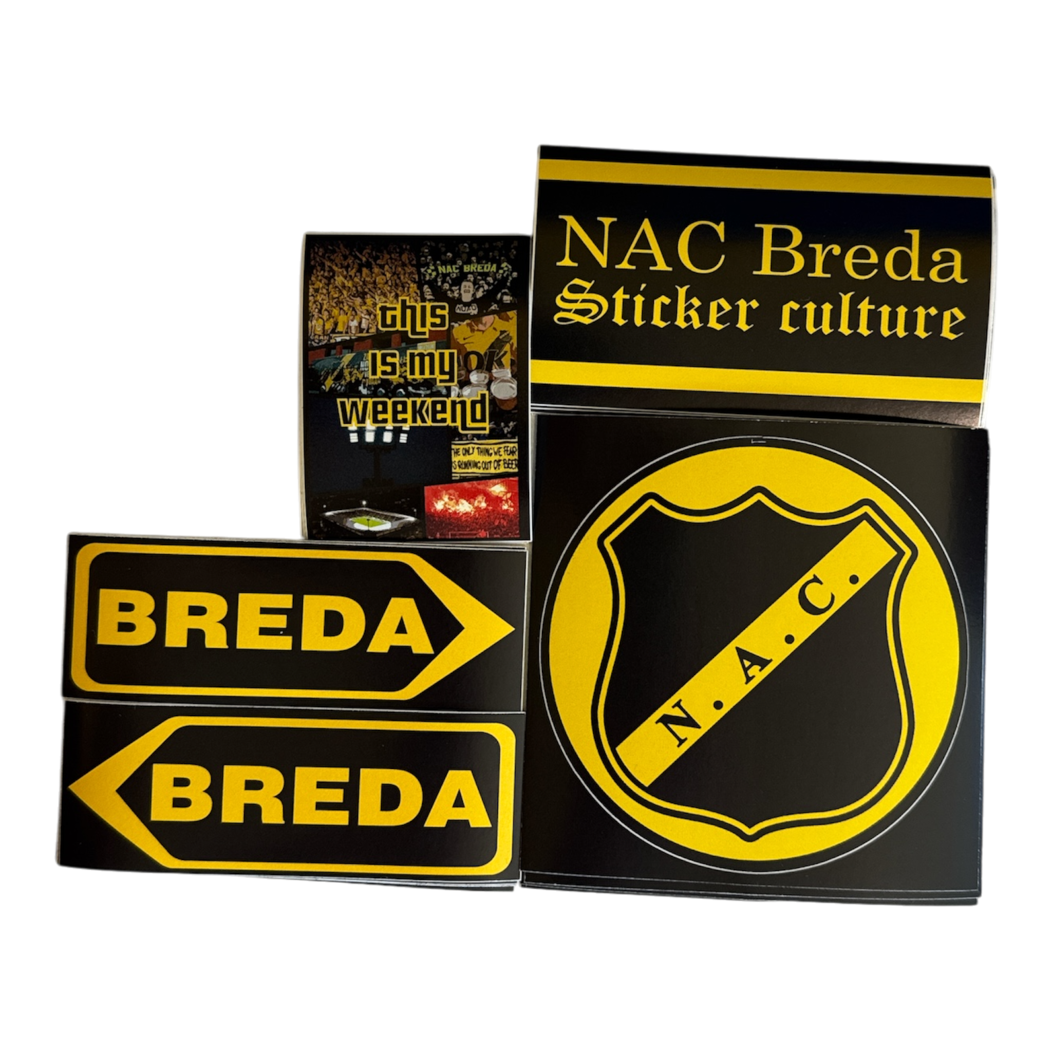 Vakantie stickerpakket van NACsfeer met Direction Breda, This is my weekend, Breda stickerculture en NAC rond stickers